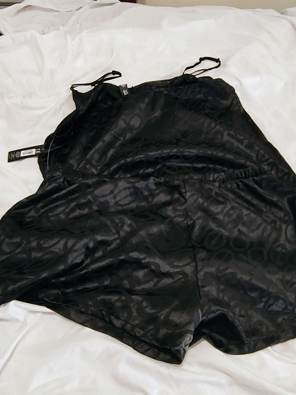 bebe Black Satin Logo-Print Sleep Two Piece